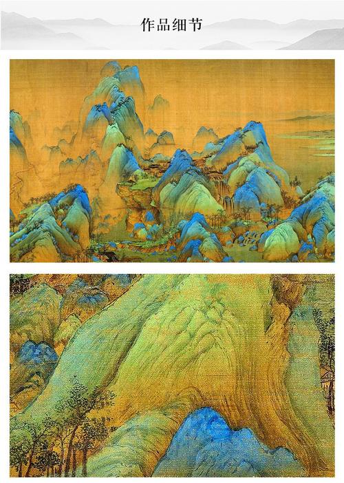 书房装饰画国画沙发背景墙壁画 王希孟-千里江山图c(咖啡色实木画框)