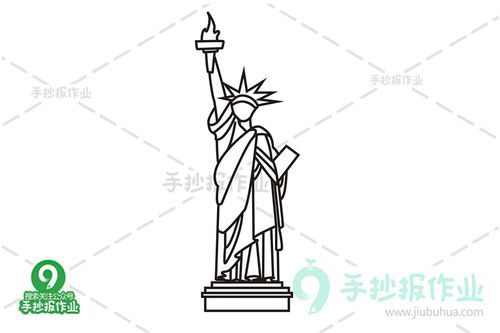 用灰色将自由女神像涂色,简单好看的自由女神像简笔画完成啦