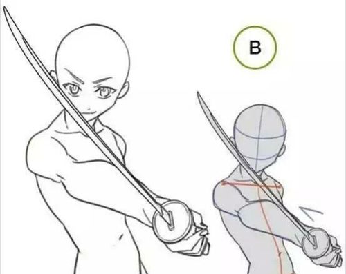 单手执剑,侧身.