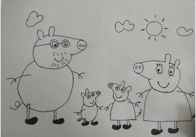 小猪佩奇卡通简笔画,小猪佩奇一家人