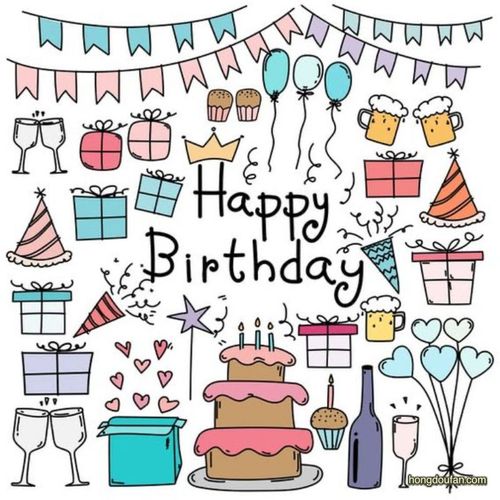 生日快乐小元素简笔画大全!音乐卡片蛋糕礼物气球