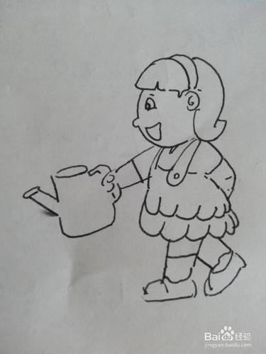 怎么画小女孩浇花简笔画