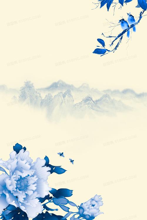 中国风水墨画牡丹海报背景模板