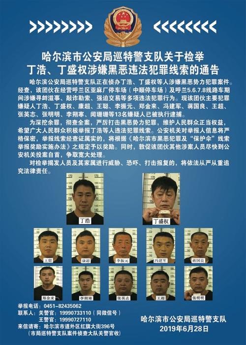 哈尔滨警方抓获丁浩等13人涉嫌黑恶违法犯罪团伙