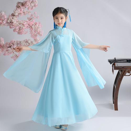 儿童款古筝演出服女中大童仙女气质飘逸中国风钢琴二胡表演服长裙视频
