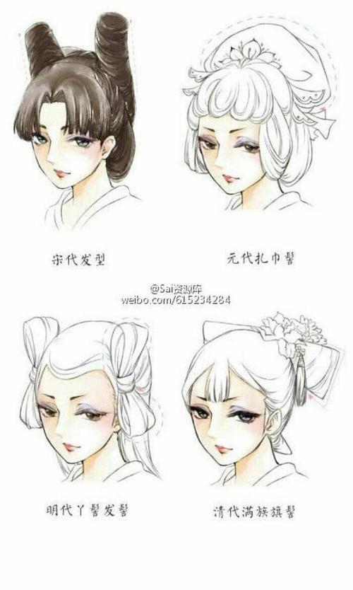 古风插画的几十种人物发型参考!