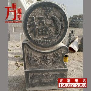 青石石雕福字鱼门墩大理石仿古雕塑石鼓风水摆件雕刻门枕石抱鼓石