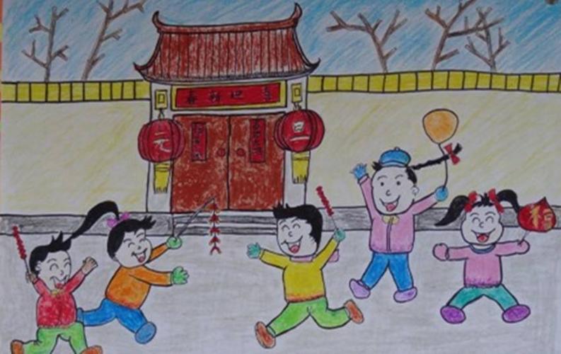 过春节儿童画图片