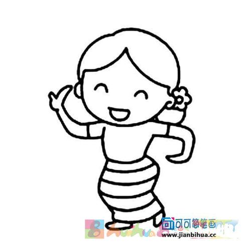 简笔画大全 人物简笔画   少数民族女孩简笔画_保安族小女孩 儿童简