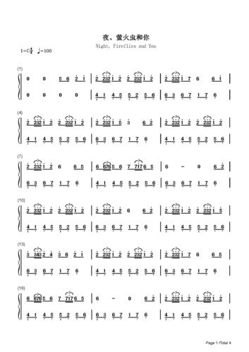 夜,萤火虫和你_aniface_c调 _流行钢琴双手简谱_钢琴