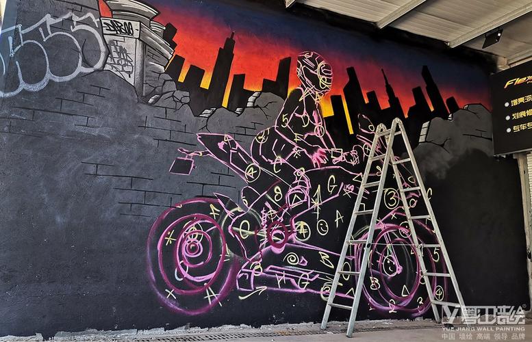 炫酷性感机车美女原创街头涂鸦墙绘