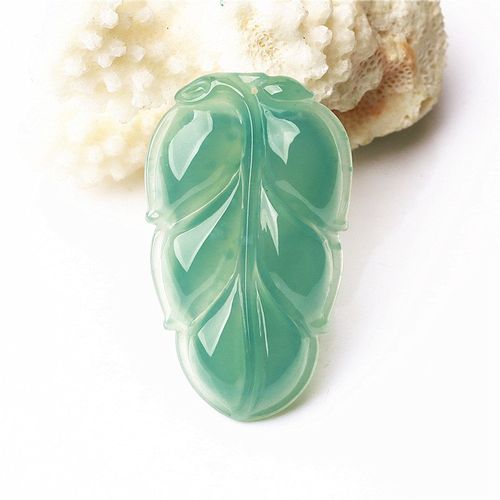 天然正品翡翠a货叶子吊坠冰种满绿玉雕树叶事业有成