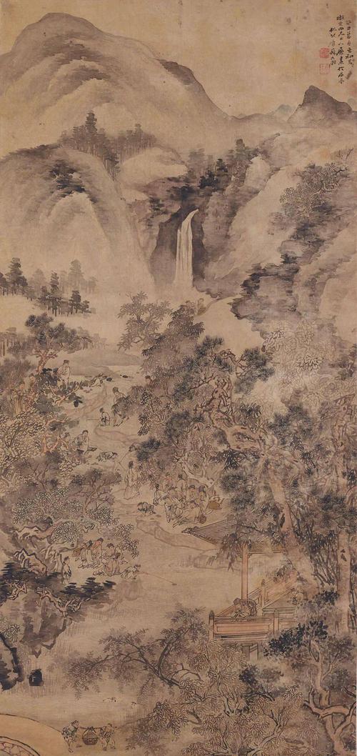 《曲水流觞图》 苏六朋(清1797-1862) 1835年作 155×73.