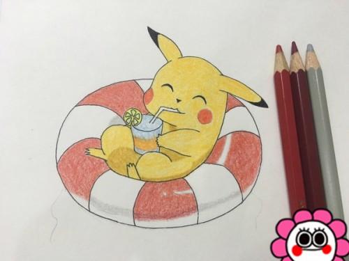 彩铅画出来的皮卡丘简笔画