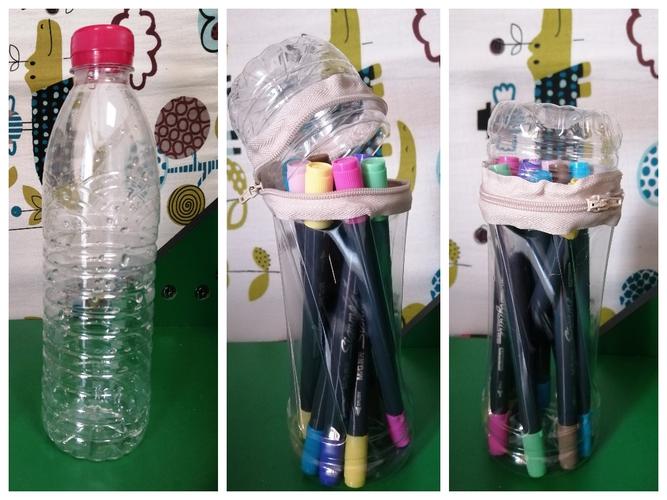 用矿泉水瓶做的有盖子笔筒