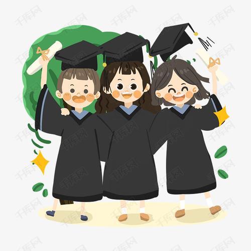 卡通人物们拍毕业照png素材