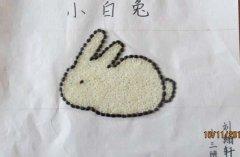 简单的儿童大米豆子贴画图片大全:小白兔