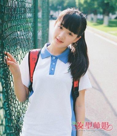 齐刘海学生扎 马尾辫发型