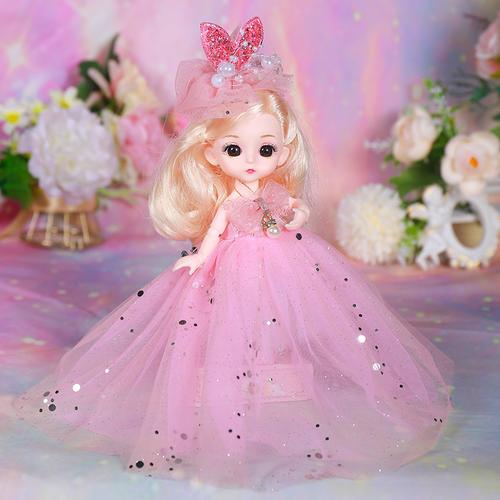 菲妮朵儿浅仔芭比娃娃 16厘米粉色婚纱公主女孩生日礼物玩具单个