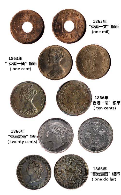 1868年间港英政府自行铸造(或委托铸造)的金属铸币,是最早的一批港币