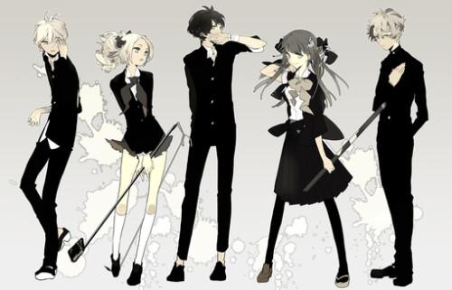 求一张三个男的两个女的动漫图片 要萌一点的.