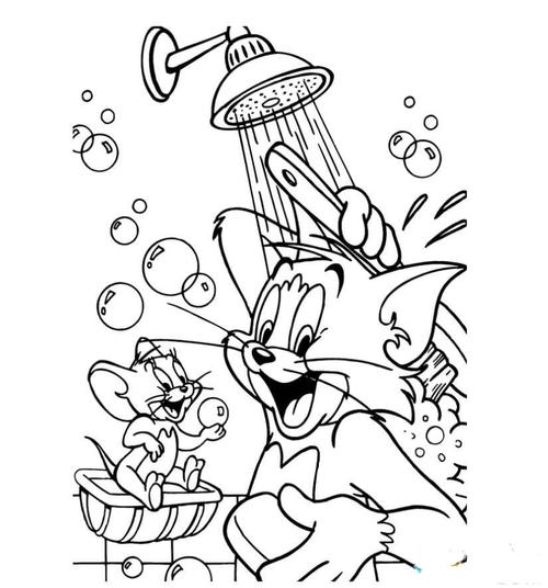 猫和老鼠简笔画图片欣赏_汤姆和杰瑞一起洗澡