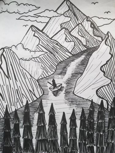 黑白风景画_风景画_潮流_潮流艺术_潮流插画