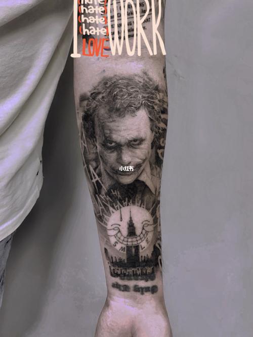 joker小丑纹身未完成黑白欧美写实花臂_纹身_小丑_花臂_刺青_面具_我