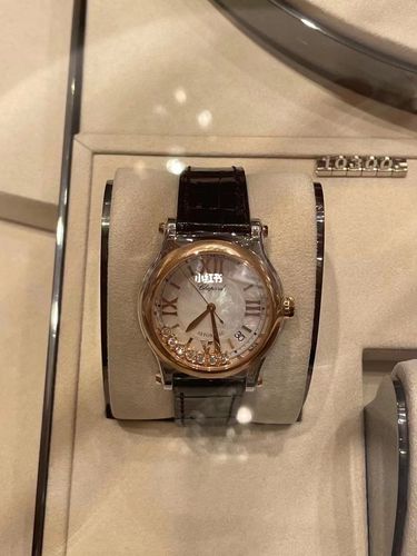 萧邦半金半钢 贝母表盘 7钻 黑表带_表带_贝母表盘_萧邦_时尚_配饰