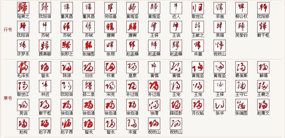 行草书法"归"字的写法