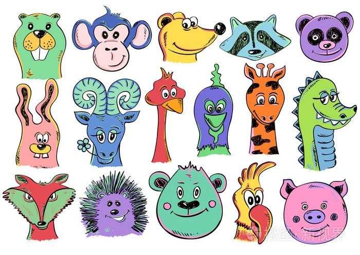 一套可爱的卡通动物脸图标插画-正版商用图片0q9h0i