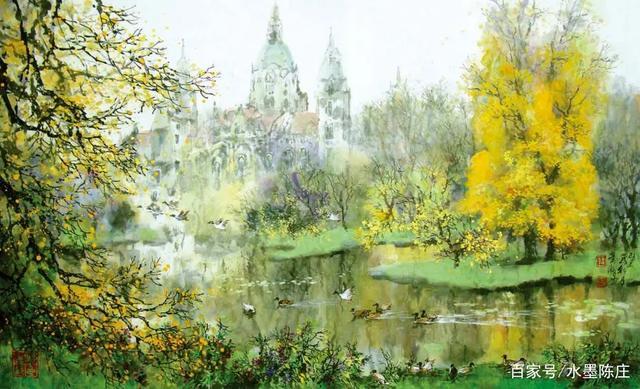 旅德中国画家色彩的魅力萧瀚彩墨山水画