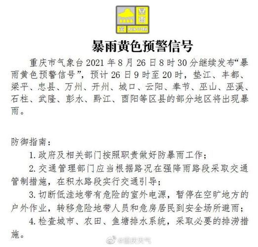 暴雨黄色预警26日9时至20时16个区县将出现暴雨