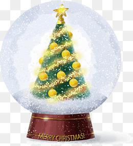 精美水彩手绘发光圣诞树水晶球