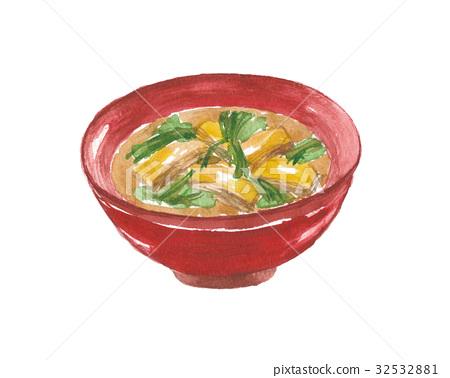 图库插图: 味噌汤komatsuna和梳妆台