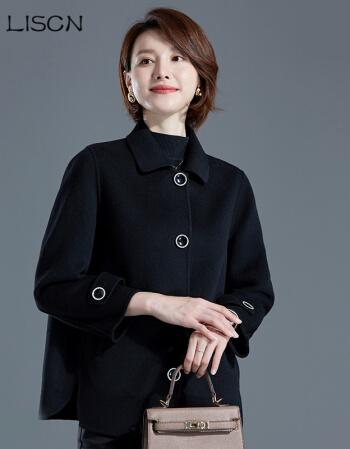 liscn好质量女王轻奢高端女装妈妈双面呢羊绒大衣女中老年短款秋冬装