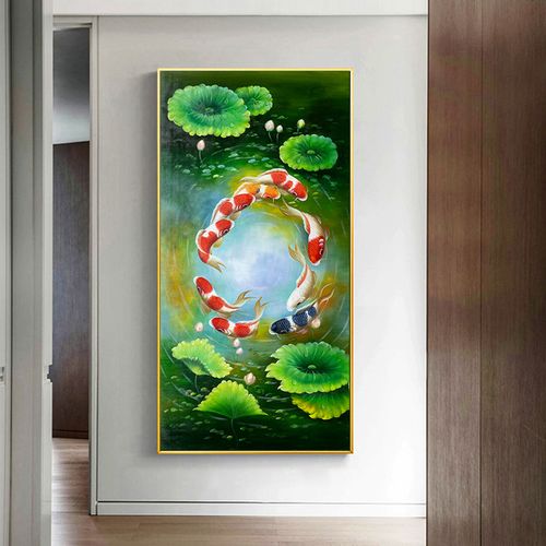 九鱼手绘吉祥九尾鱼挂画聚财油画风水现代装饰画
