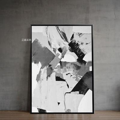 现代简约北欧黑白灰手绘油画巨幅超大幅玄关客厅抽象装饰画落地画