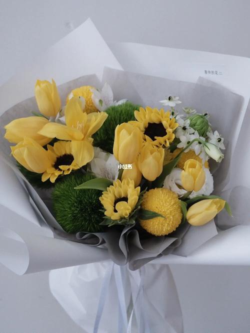 077215简约黄色郁金香向日葵花束_花束_简约风