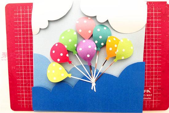 彩色卡纸手工制作气球立体贺卡教程