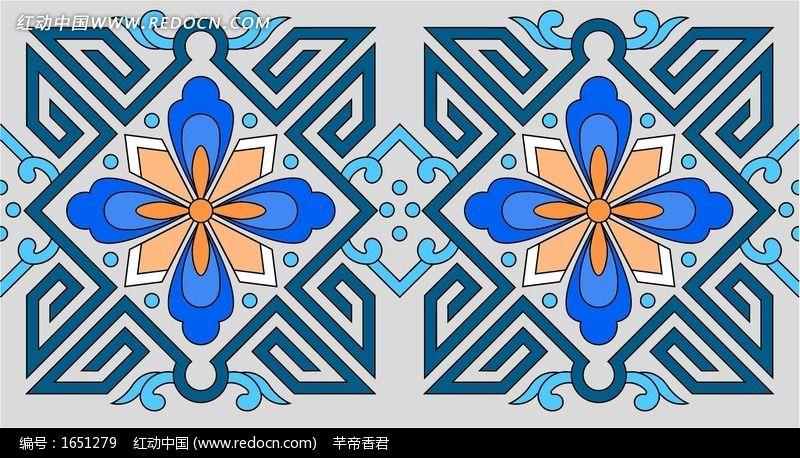 古典循环蓝色方形图案