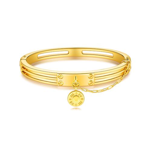 六福珠宝黄金手镯时髦圆币锁链女足金手镯子计价