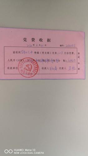 毕节十六中2020年第一季度党费收据