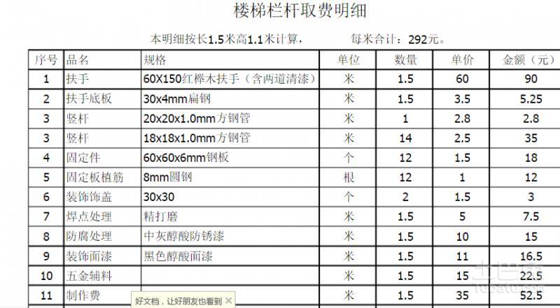 木扶手楼梯栏杆报价表谁有