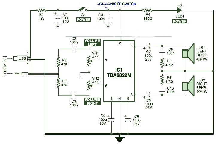 usb供电普遍使用低电压放大电路tda2822m