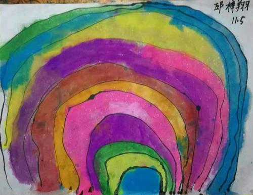 宏志博士创意美术(中班)第七课时彩色水彩画《彩虹雨》