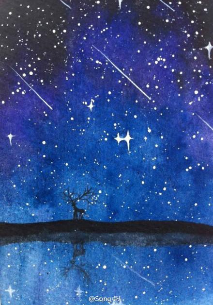 水彩画星空教程黑板报 水彩黑板报图片素材