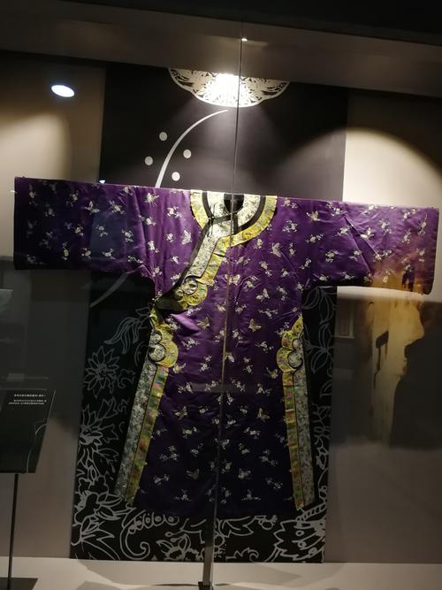 雪青色缎百蝶纹氅衣(清代)