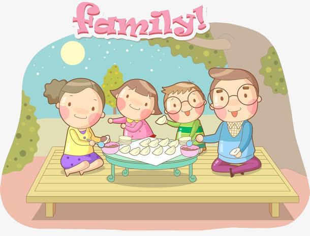 全家一起包饺子卡通素材