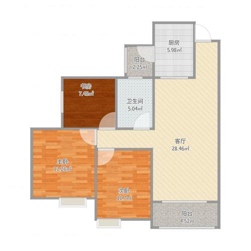 中国户型大全 德阳 香江华府 3室1厅1卫1厨 100-130㎡  户型图报错